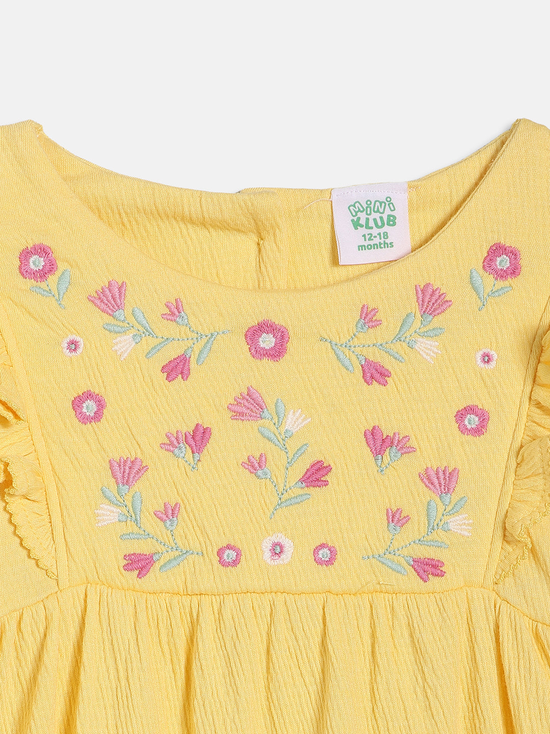 Baby Girls Embroidered Tiered Dress, Yellow