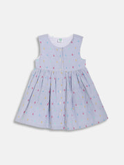 Baby Girls Striped Sleeveless Dress with Button Detail, Blue and White