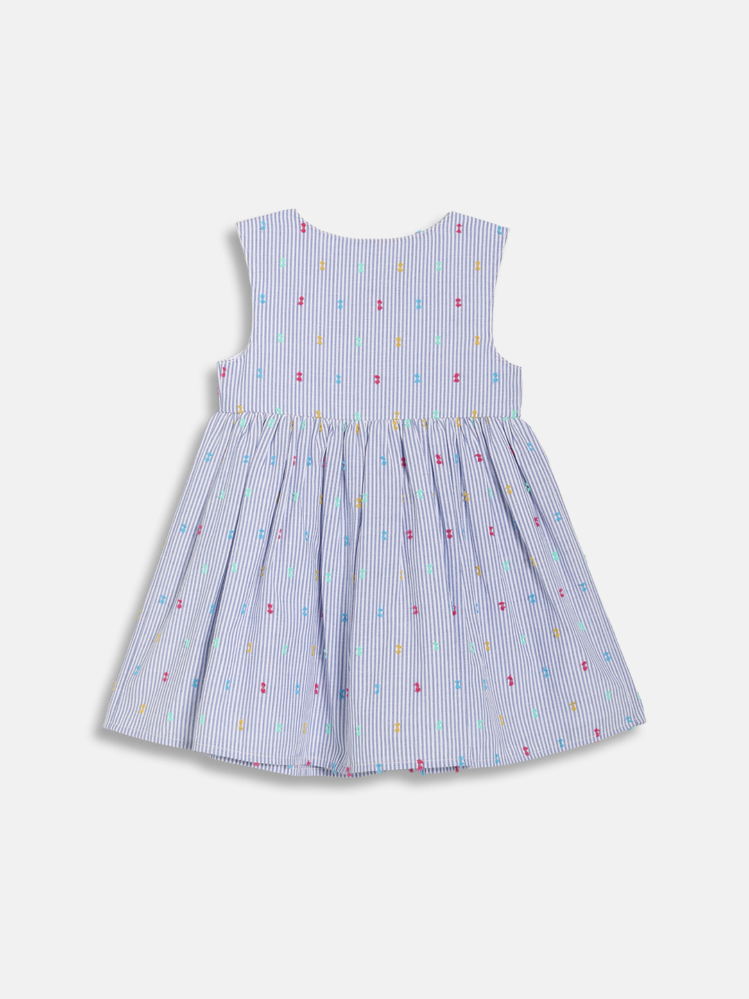 Baby Girls Striped Sleeveless Dress with Button Detail, Blue and White