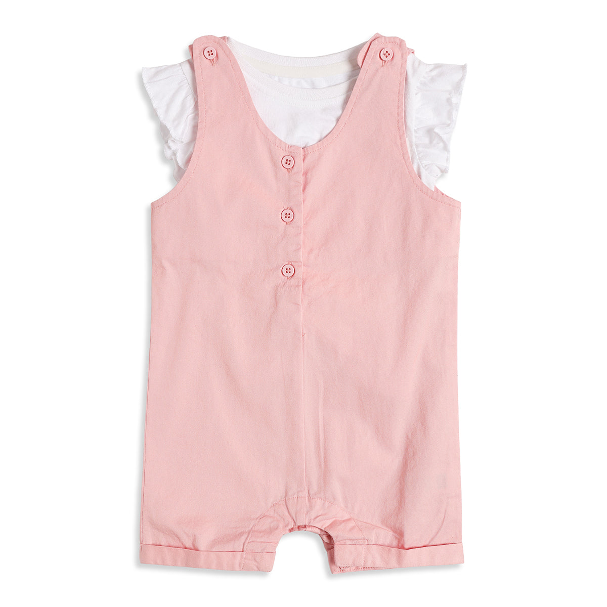 Baby Girls Pink Dungaree Romper with White Flutter Sleeve T-Shirt Casual Outfit Set