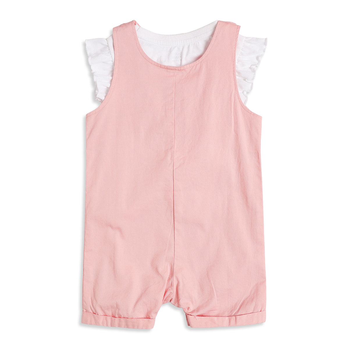 Baby Girls Pink Dungaree Romper with White Flutter Sleeve T-Shirt Casual Outfit Set