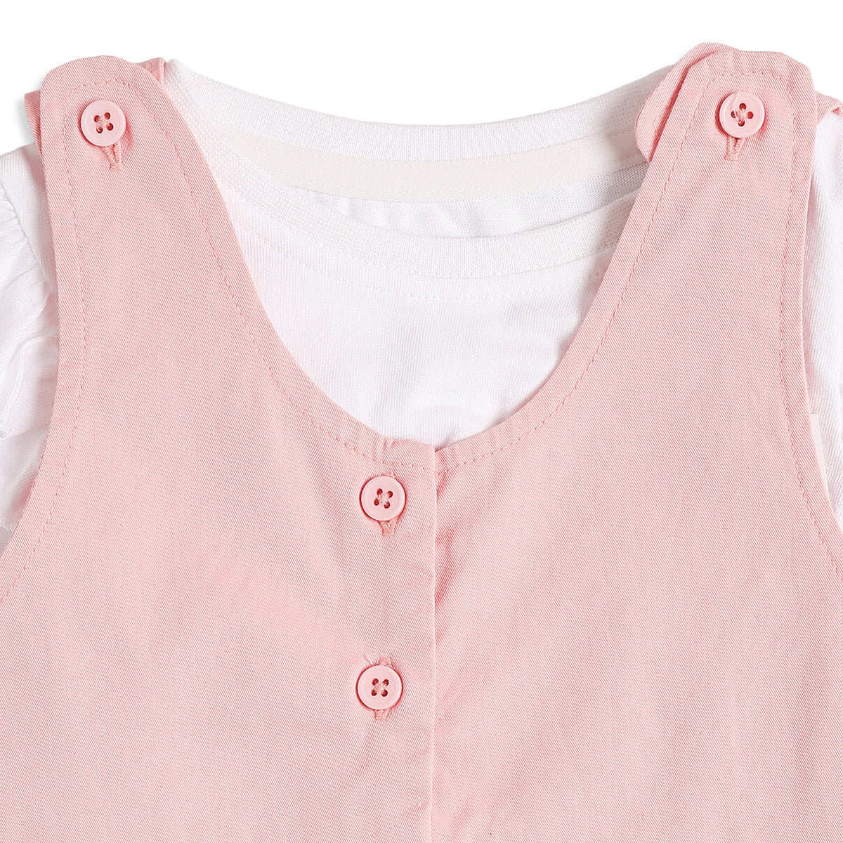 Baby Girls Pink Dungaree Romper with White Flutter Sleeve T-Shirt Casual Outfit Set