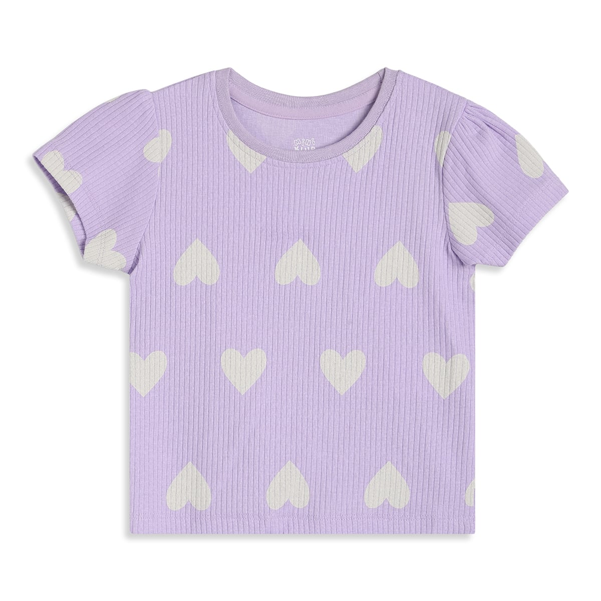 Baby Girls Lavender And Blue Cotton Heart Print Top With Denim Dungaree Shorts Set Regular Fit Casual Wear