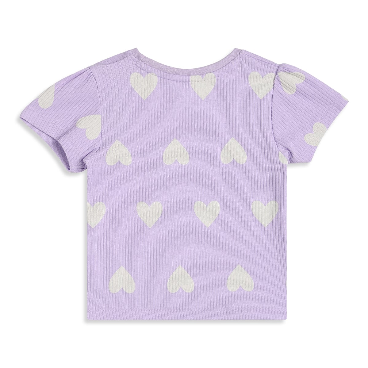 Baby Girls Lavender And Blue Cotton Heart Print Top With Denim Dungaree Shorts Set Regular Fit Casual Wear