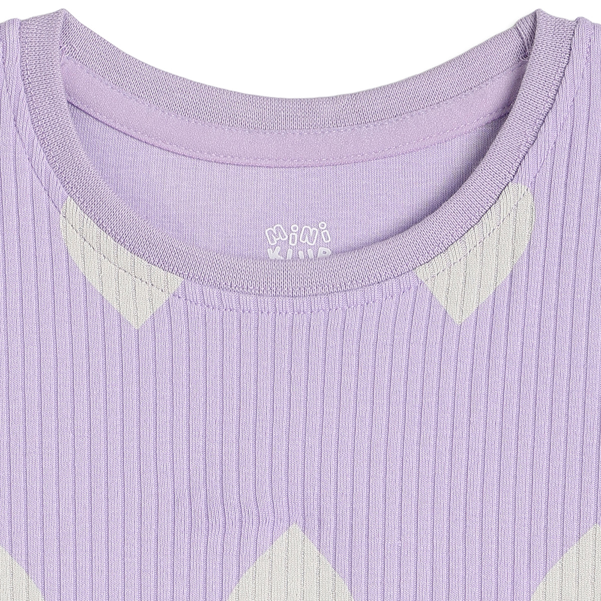 Baby Girls Lavender And Blue Cotton Heart Print Top With Denim Dungaree Shorts Set Regular Fit Casual Wear