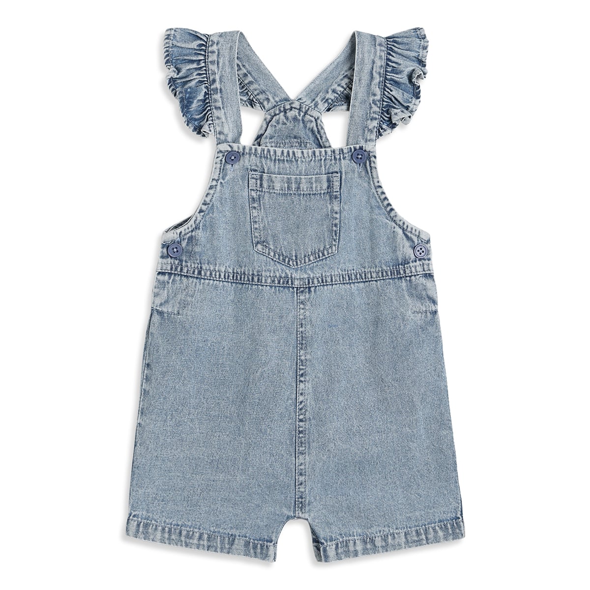 Baby Girls Lavender And Blue Cotton Heart Print Top With Denim Dungaree Shorts Set Regular Fit Casual Wear