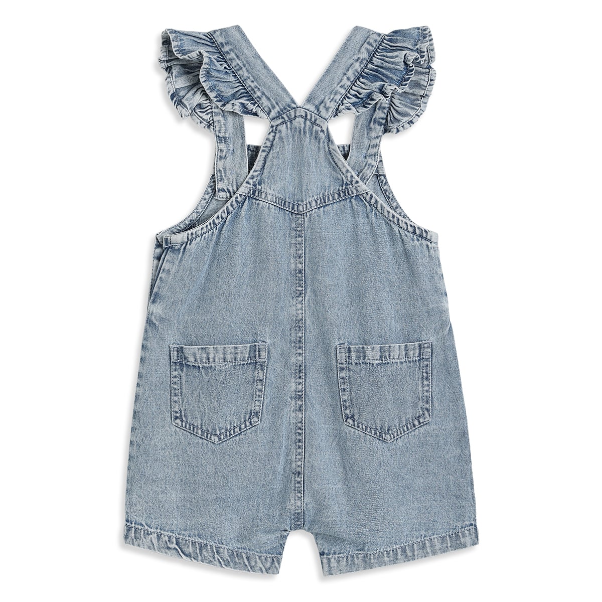 Baby Girls Lavender And Blue Cotton Heart Print Top With Denim Dungaree Shorts Set Regular Fit Casual Wear