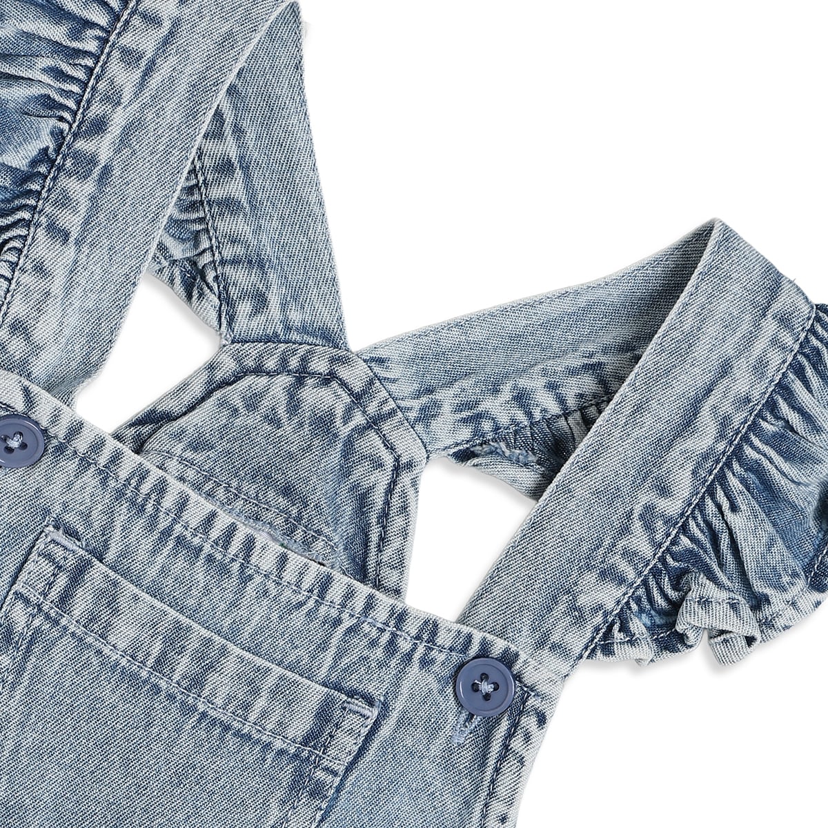 Baby Girls Lavender And Blue Cotton Heart Print Top With Denim Dungaree Shorts Set Regular Fit Casual Wear