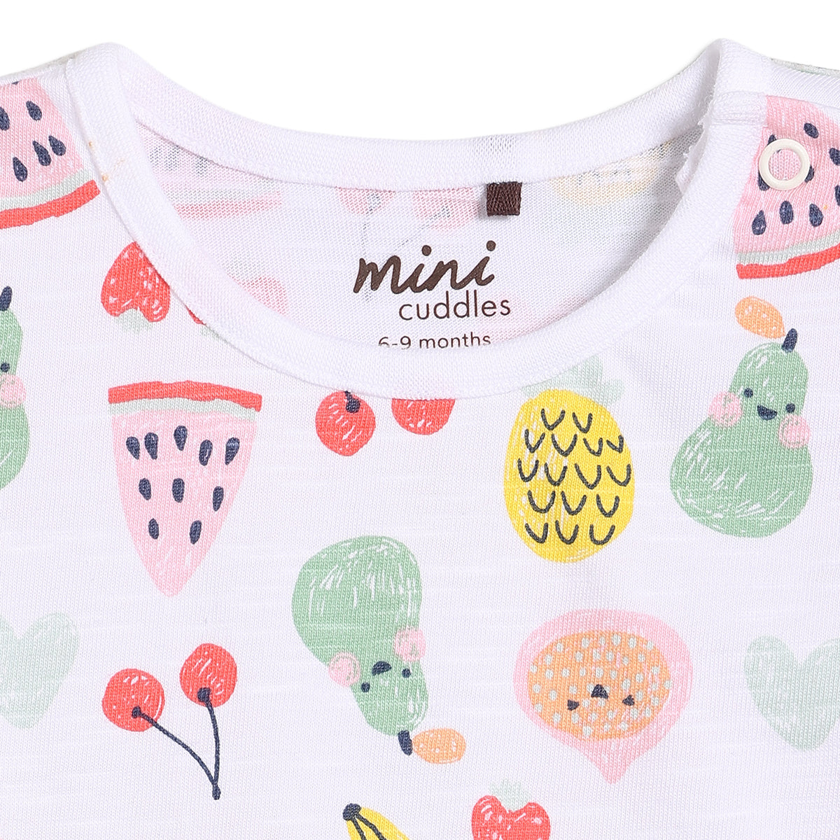 Baby Girls Fruit Print Dungaree Set with T-shirt, Blue and White