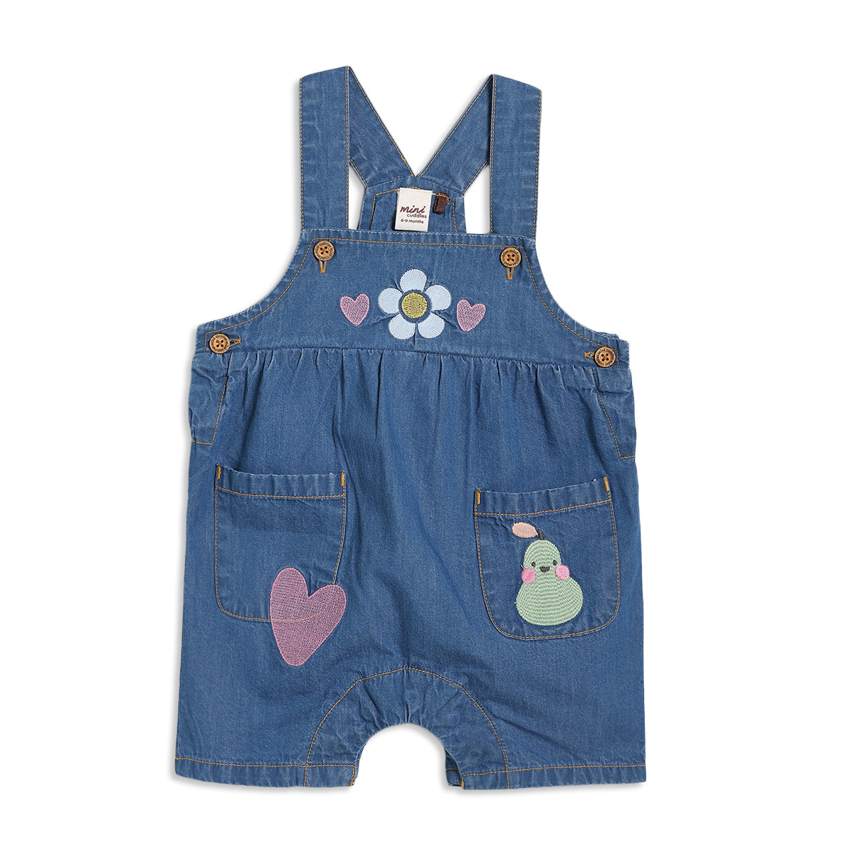 Baby Girls Fruit Print Dungaree Set with T-shirt, Blue and White