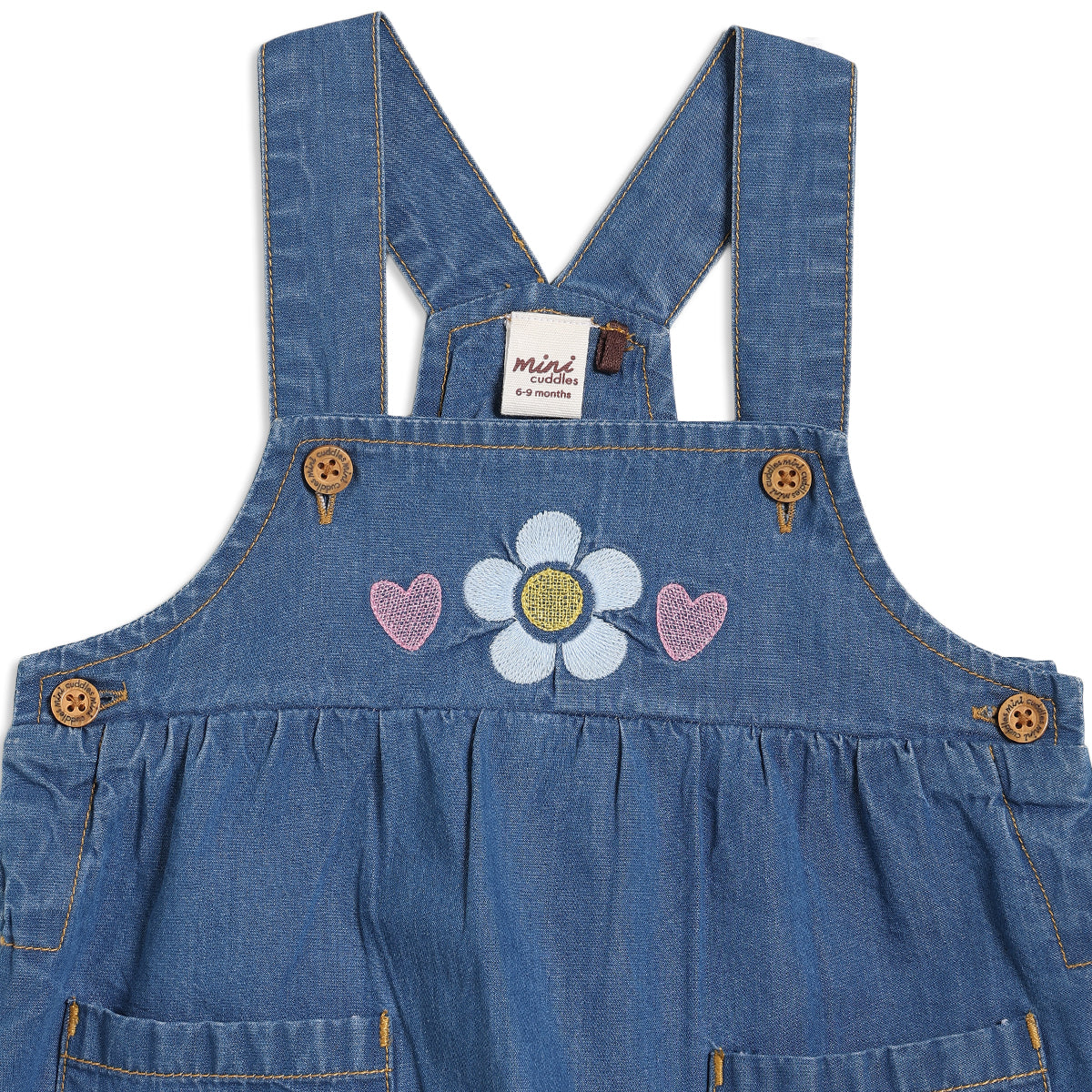 Baby Girls Fruit Print Dungaree Set with T-shirt, Blue and White