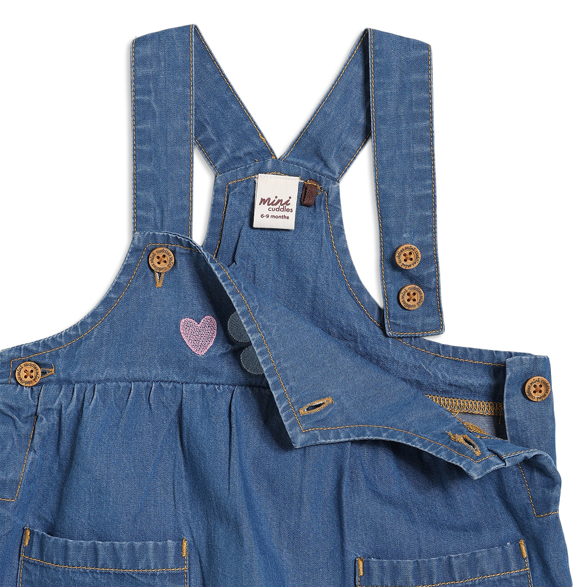 Baby Girls Fruit Print Dungaree Set with T-shirt, Blue and White