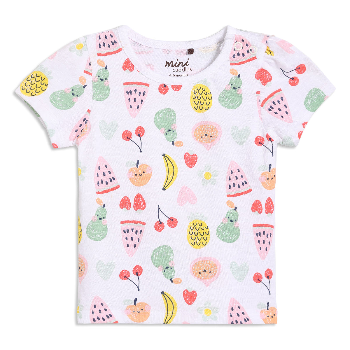 Baby Girls Fruit Print Dungaree Set with T-shirt, Blue and White