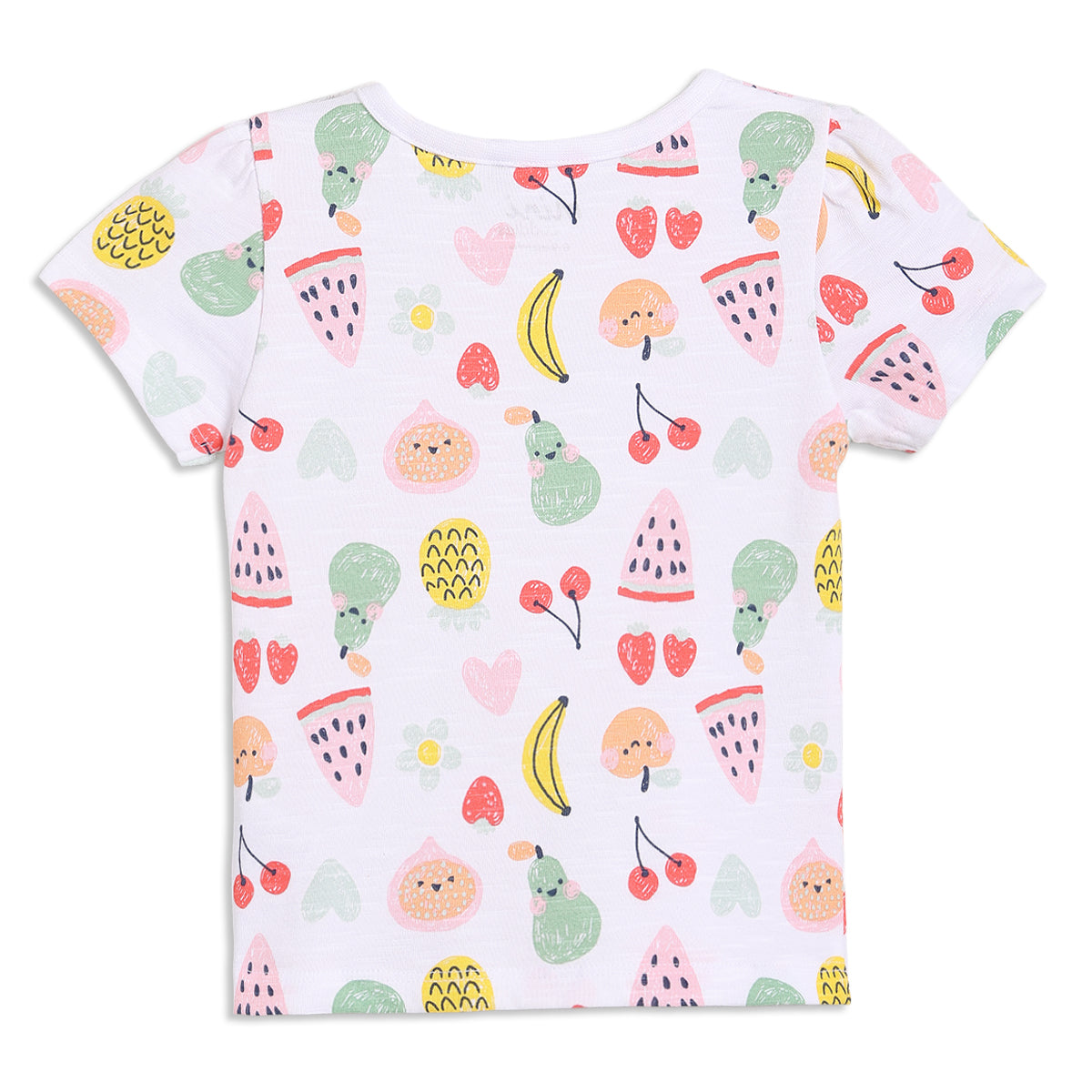 Baby Girls Fruit Print Dungaree Set with T-shirt, Blue and White