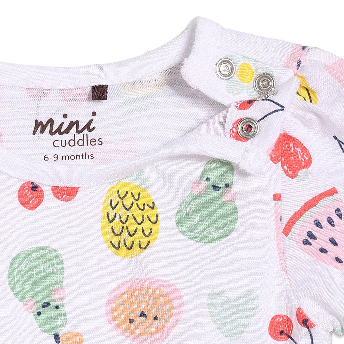 Baby Girls Fruit Print Dungaree Set with T-shirt, Blue and White