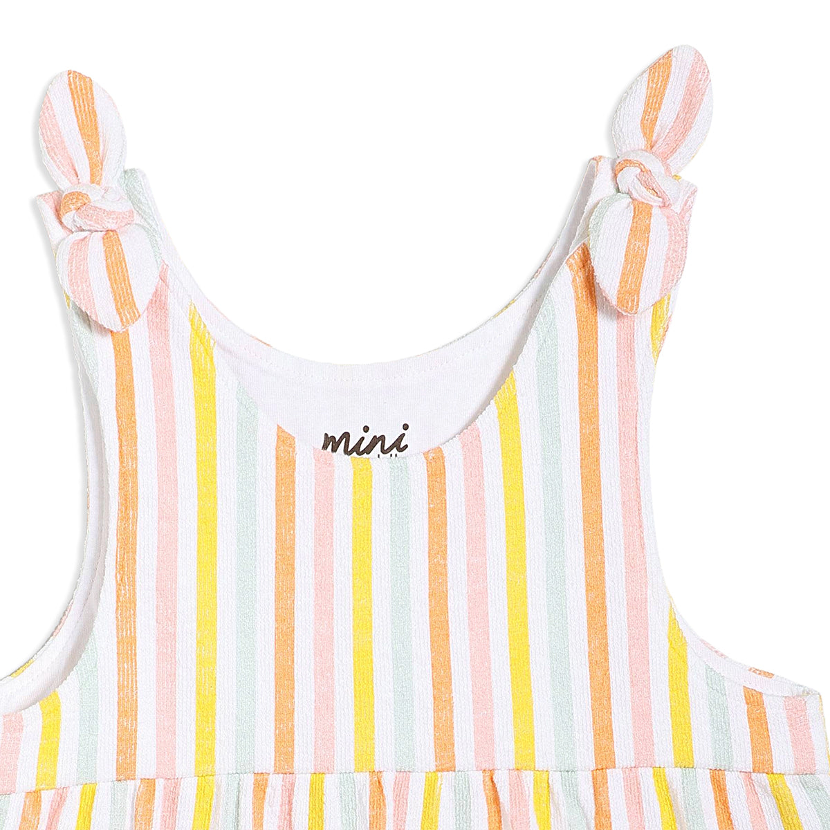 Baby Girls Striped Dungaree Set with Solid Top, Peach