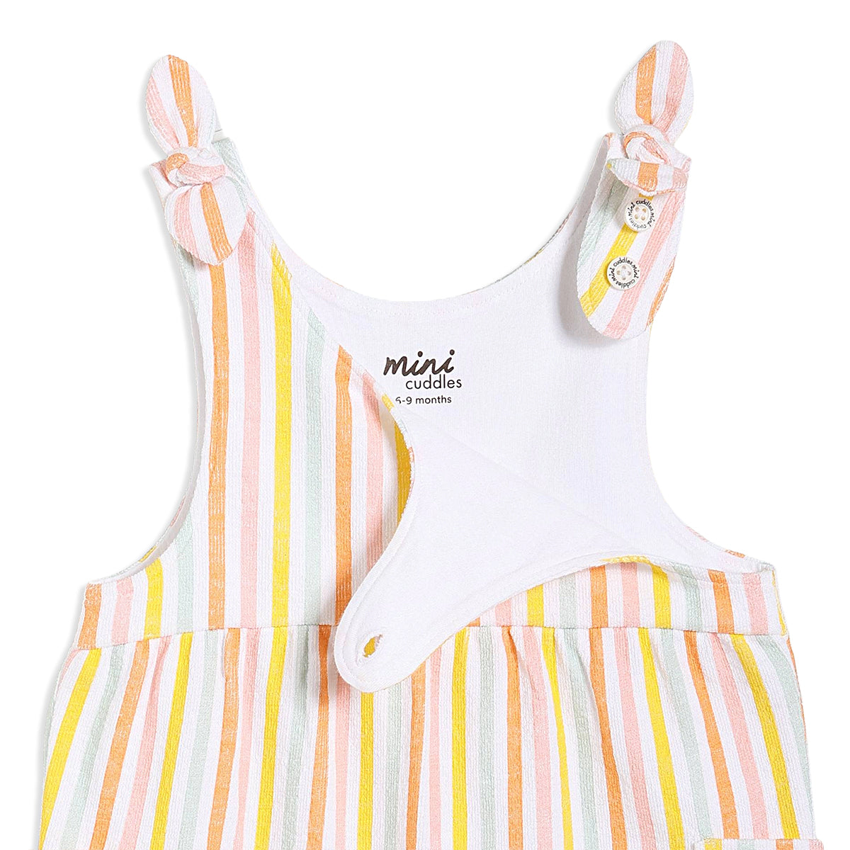 Baby Girls Striped Dungaree Set with Solid Top, Peach