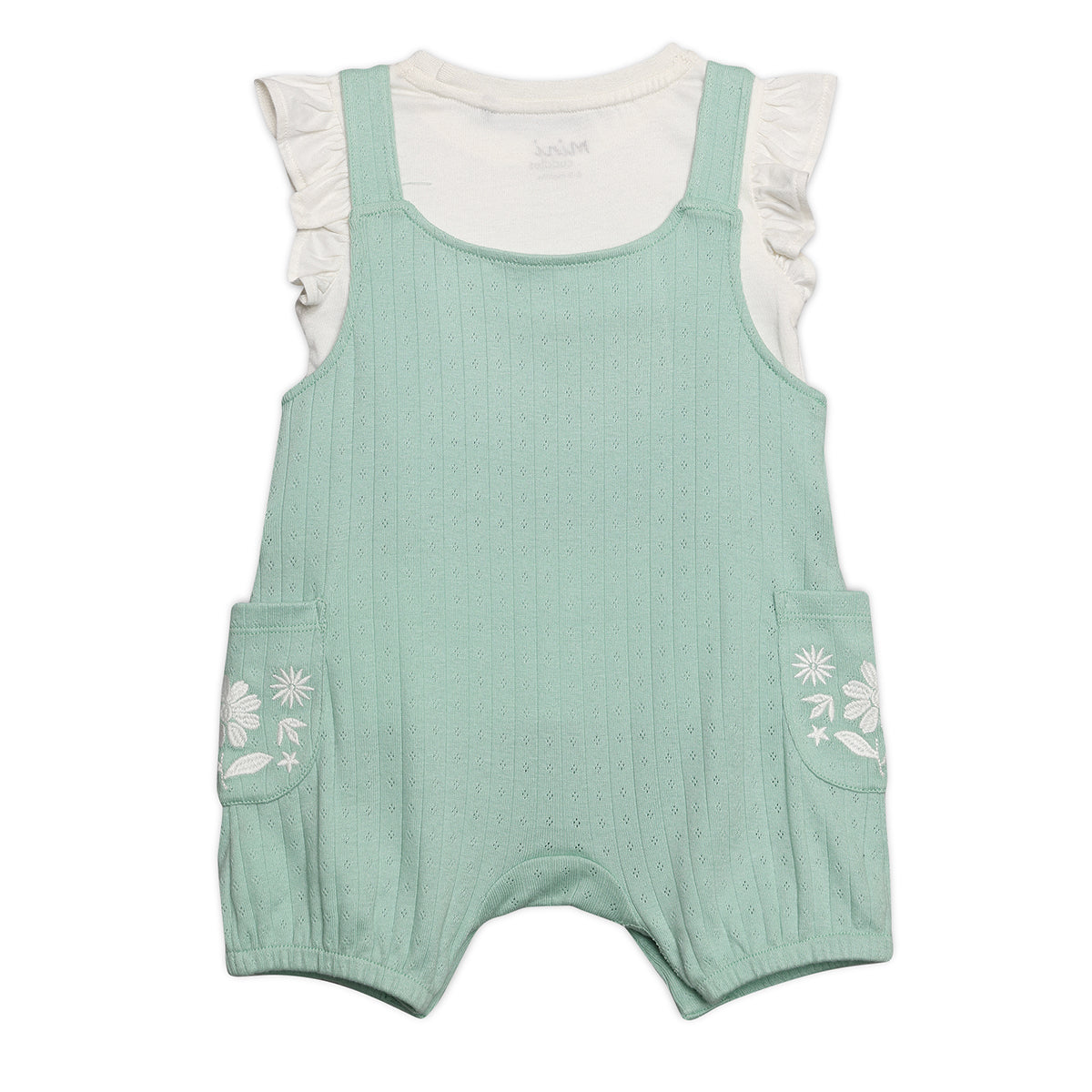 Baby Girls Embroidered Dungaree Set, Mint Green