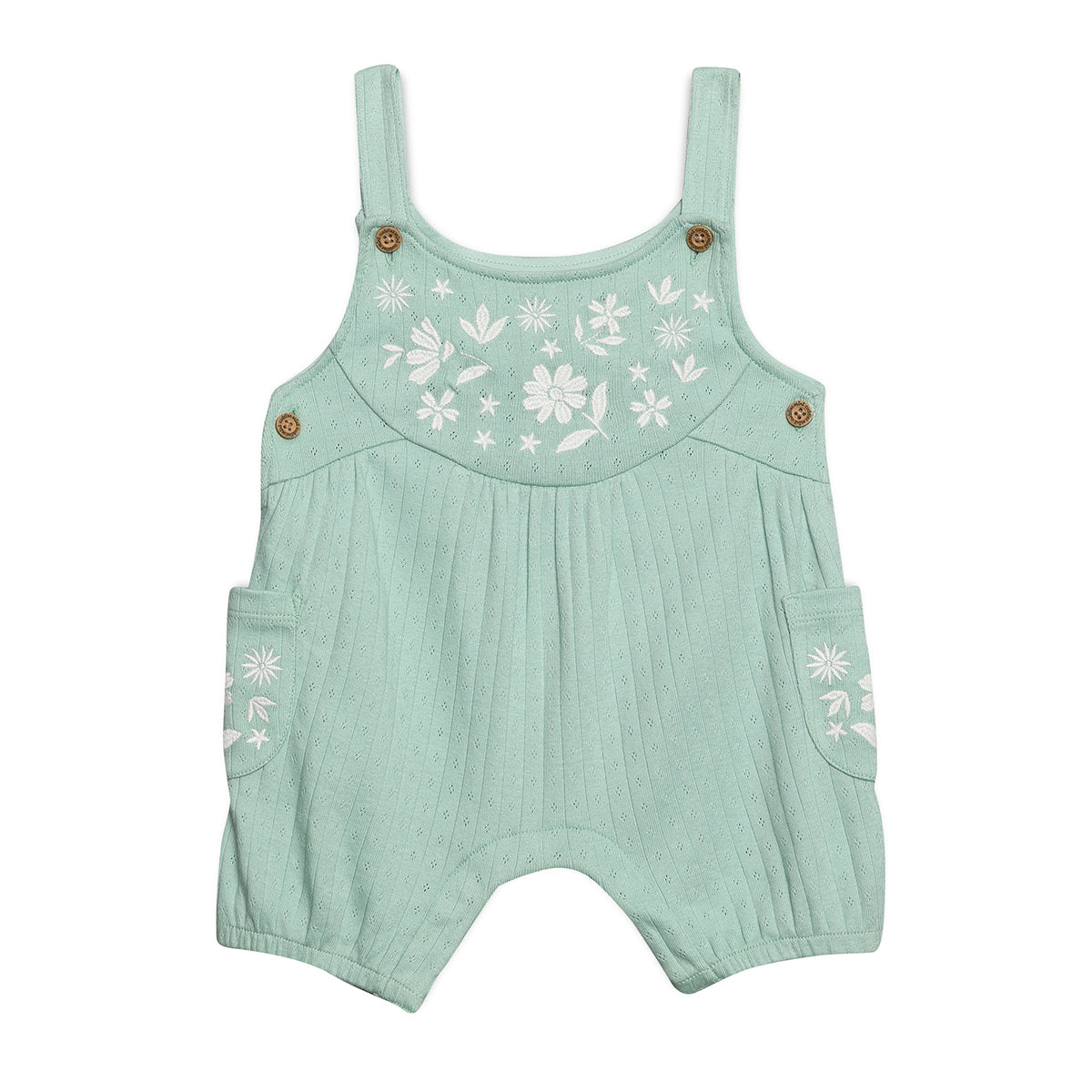 Baby Girls Embroidered Dungaree Set, Mint Green