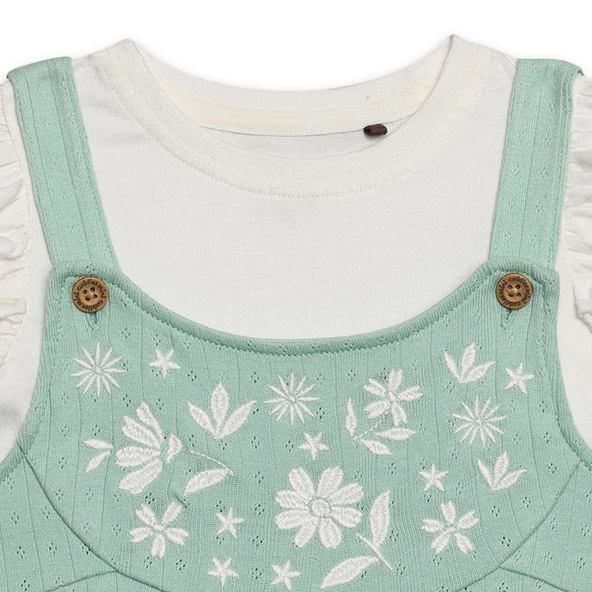 Baby Girls Embroidered Dungaree Set, Mint Green