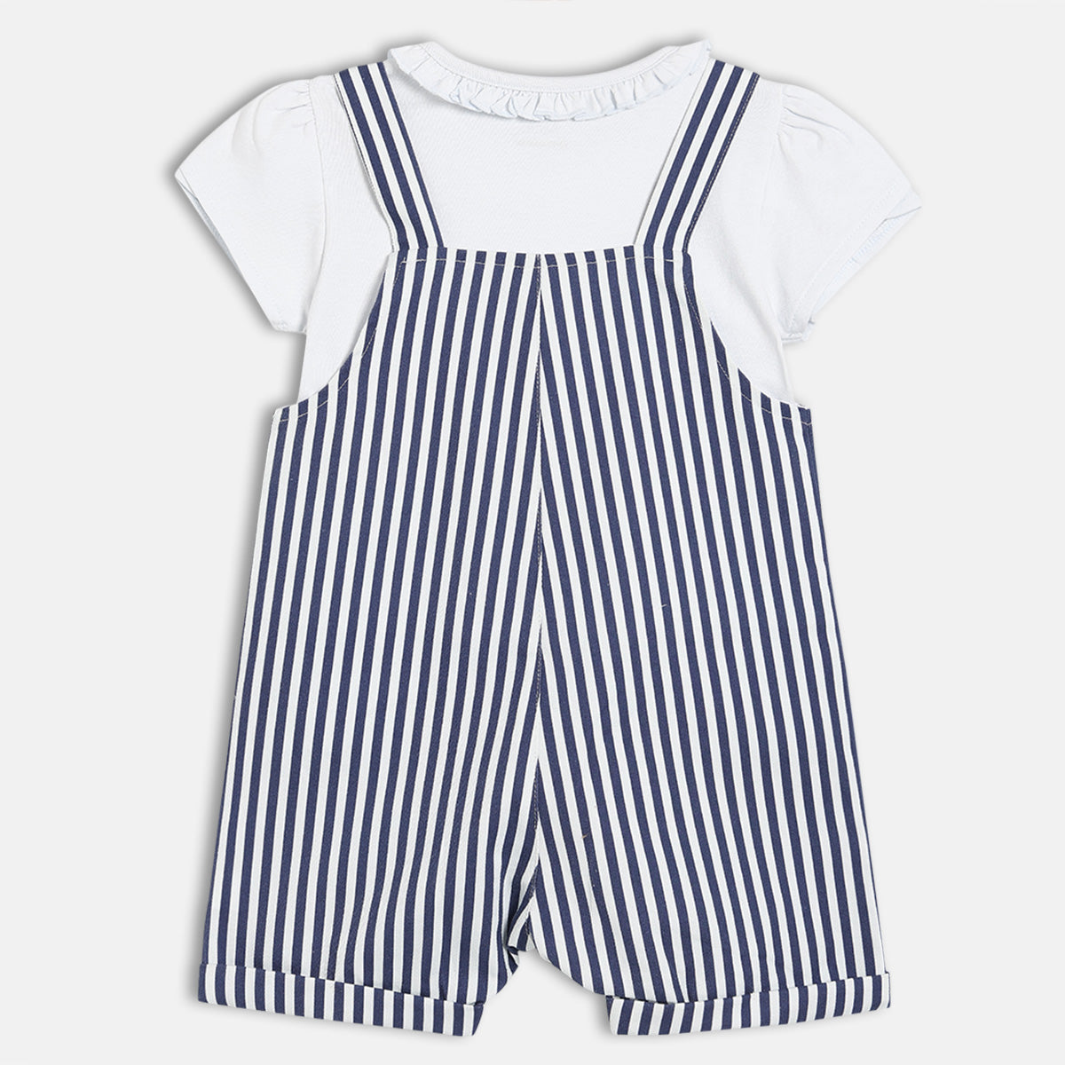 Baby Girls Striped Dungaree Set, Navy Blue And White