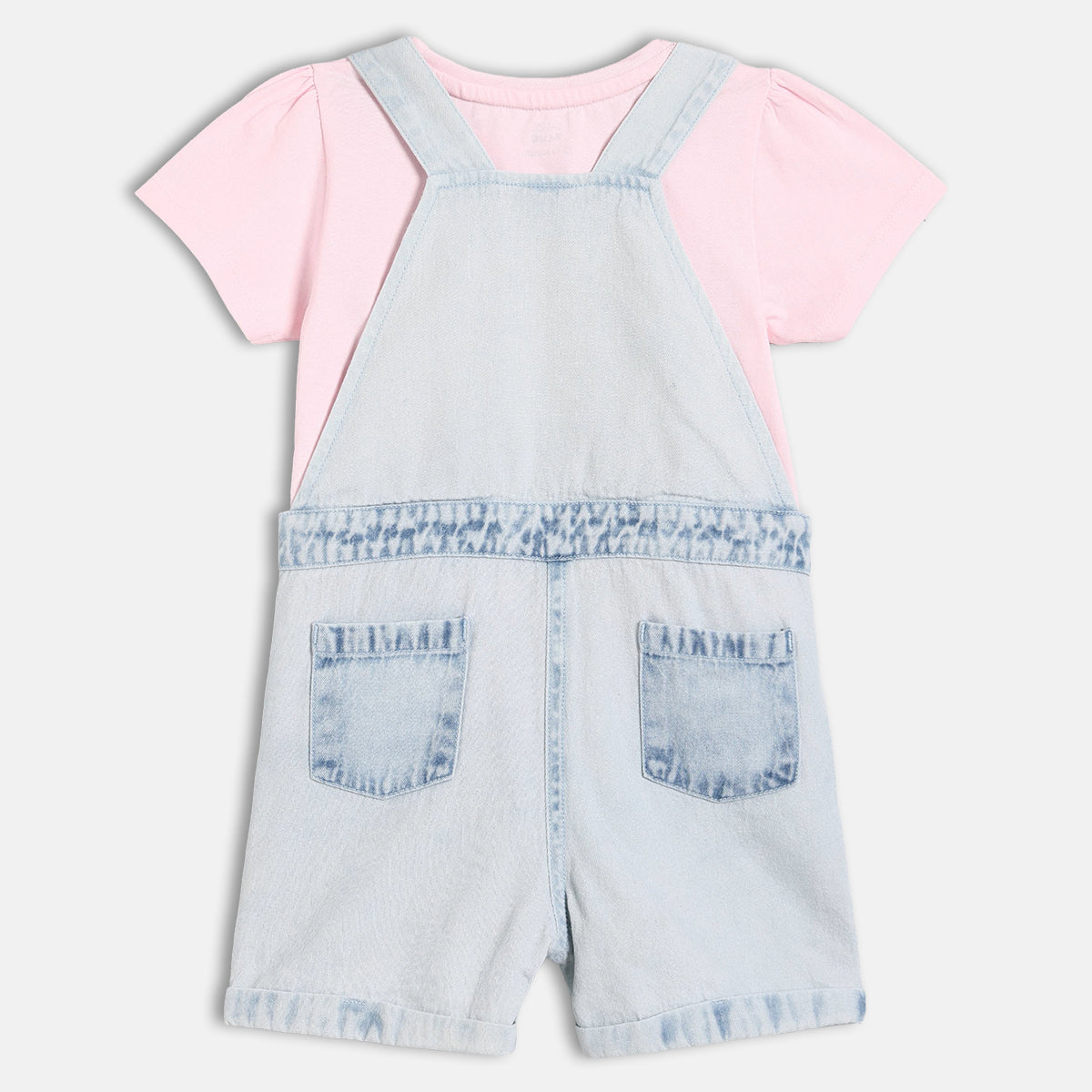 Baby Girls Heart Applique Denim Dungaree Set with T-Shirt, Pink and Light Blue