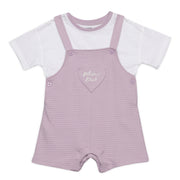 Girls Solid Textured Dungaree Set, Lavender and White