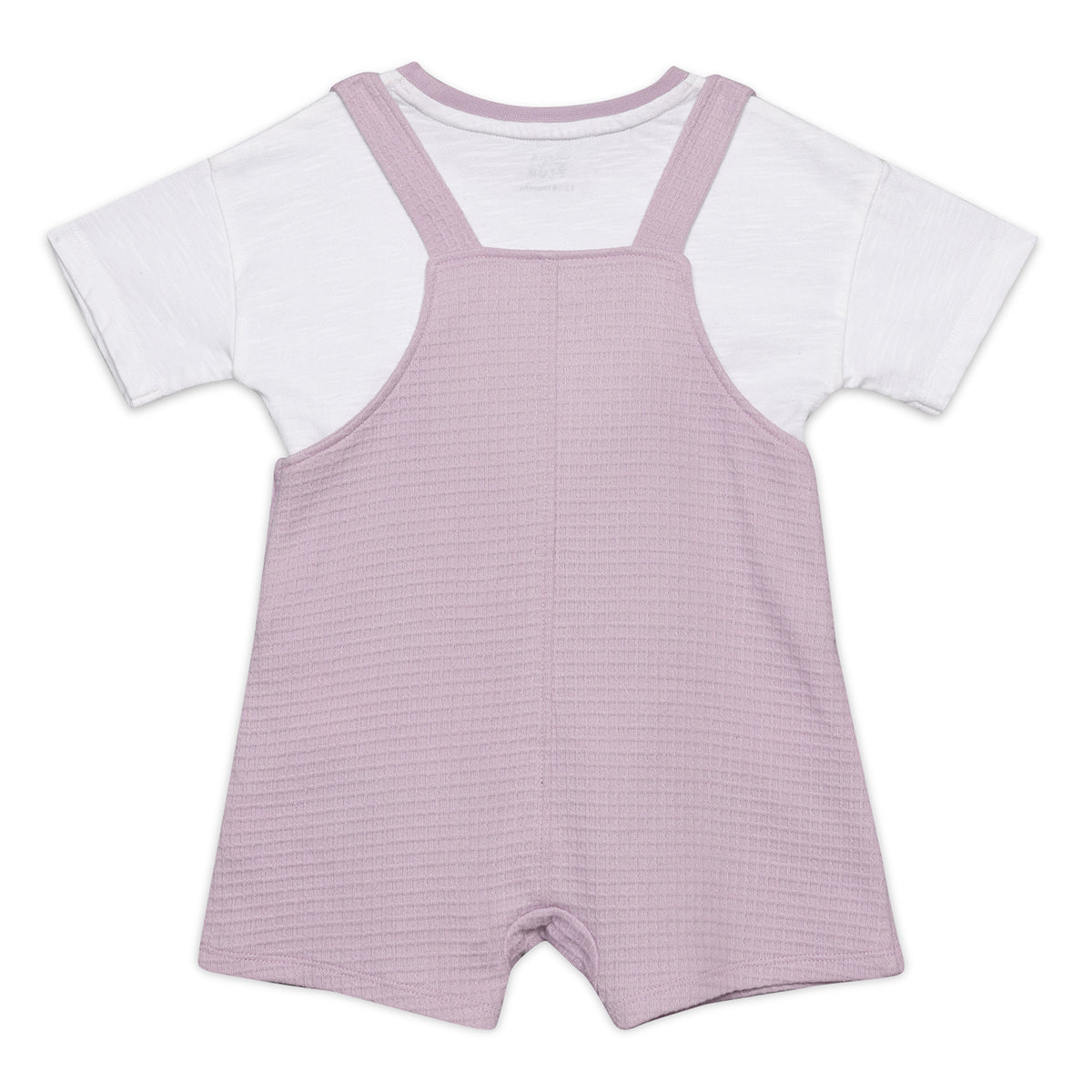 Girls Solid Textured Dungaree Set, Lavender and White