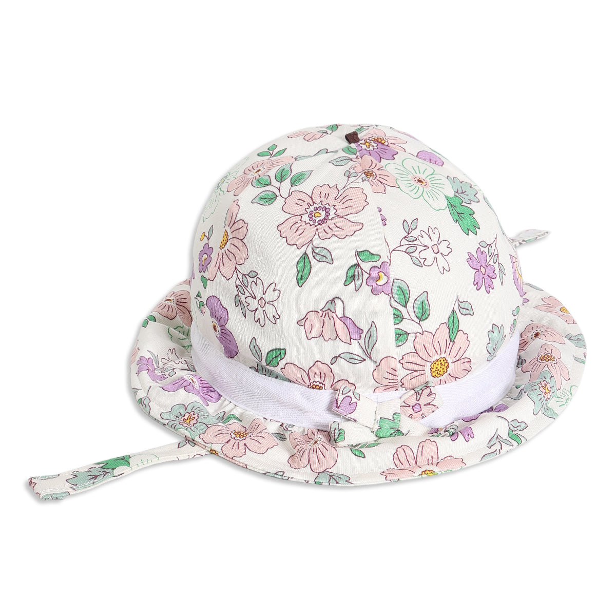 Baby Girls Floral Print Sun Hat, Pink and Green