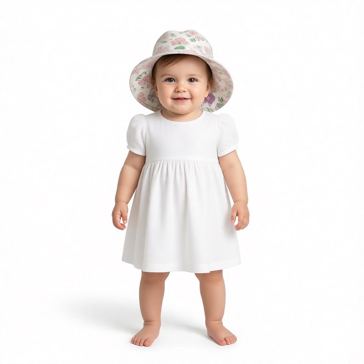 Baby Girls Floral Print Sun Hat, Pink and Green