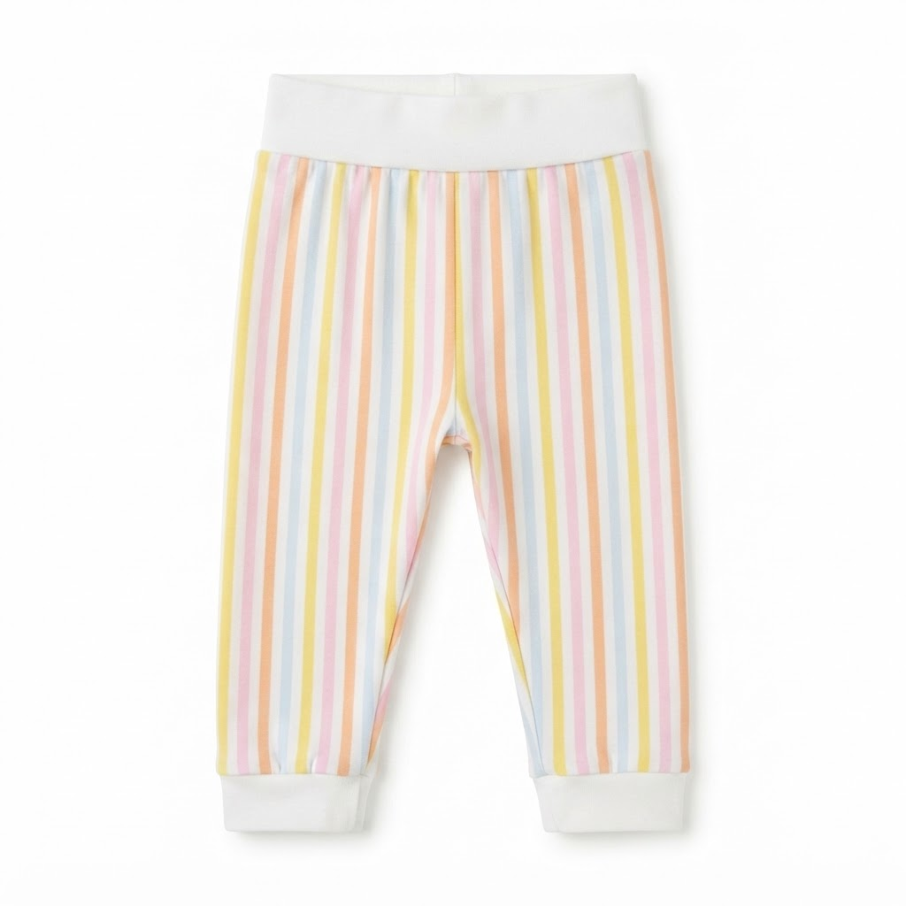 Baby Girls White, Pink, Yellow, Blue and Orange Cotton Striped Pants Regular Fit Casual Wear
