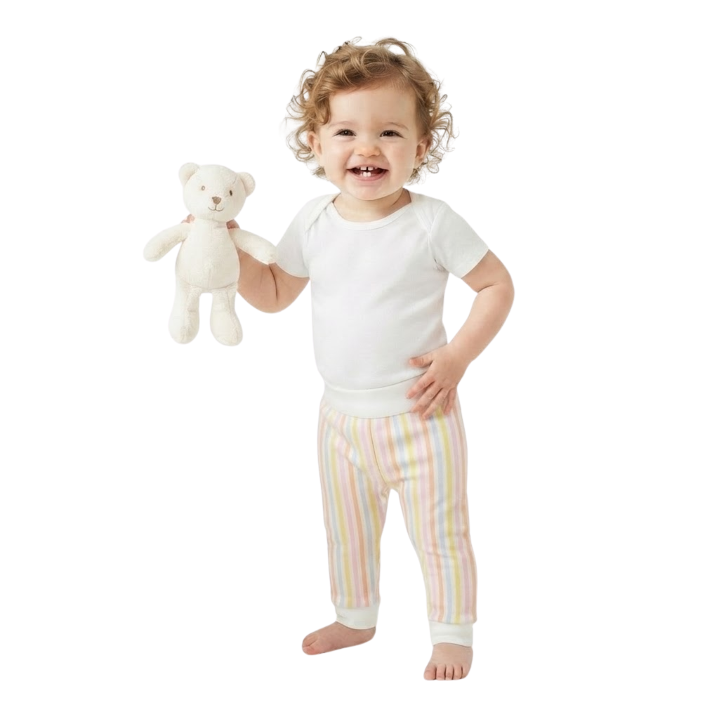Baby Girls White, Pink, Yellow, Blue and Orange Cotton Striped Pants Regular Fit Casual Wear