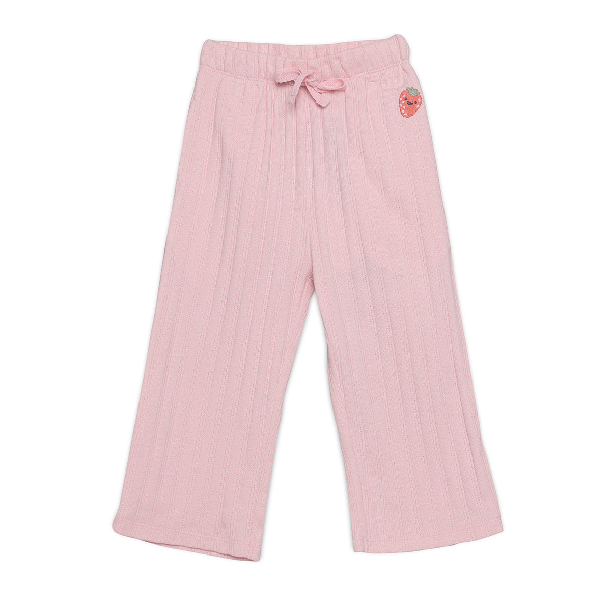 Baby Girls Strawberry Embroidered Rib Pants, Pink
