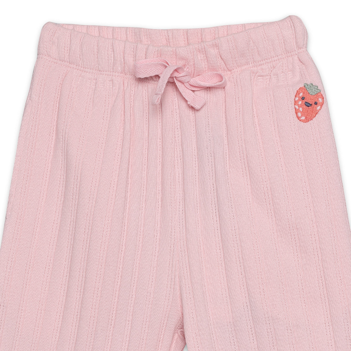 Baby Girls Strawberry Embroidered Rib Pants, Pink