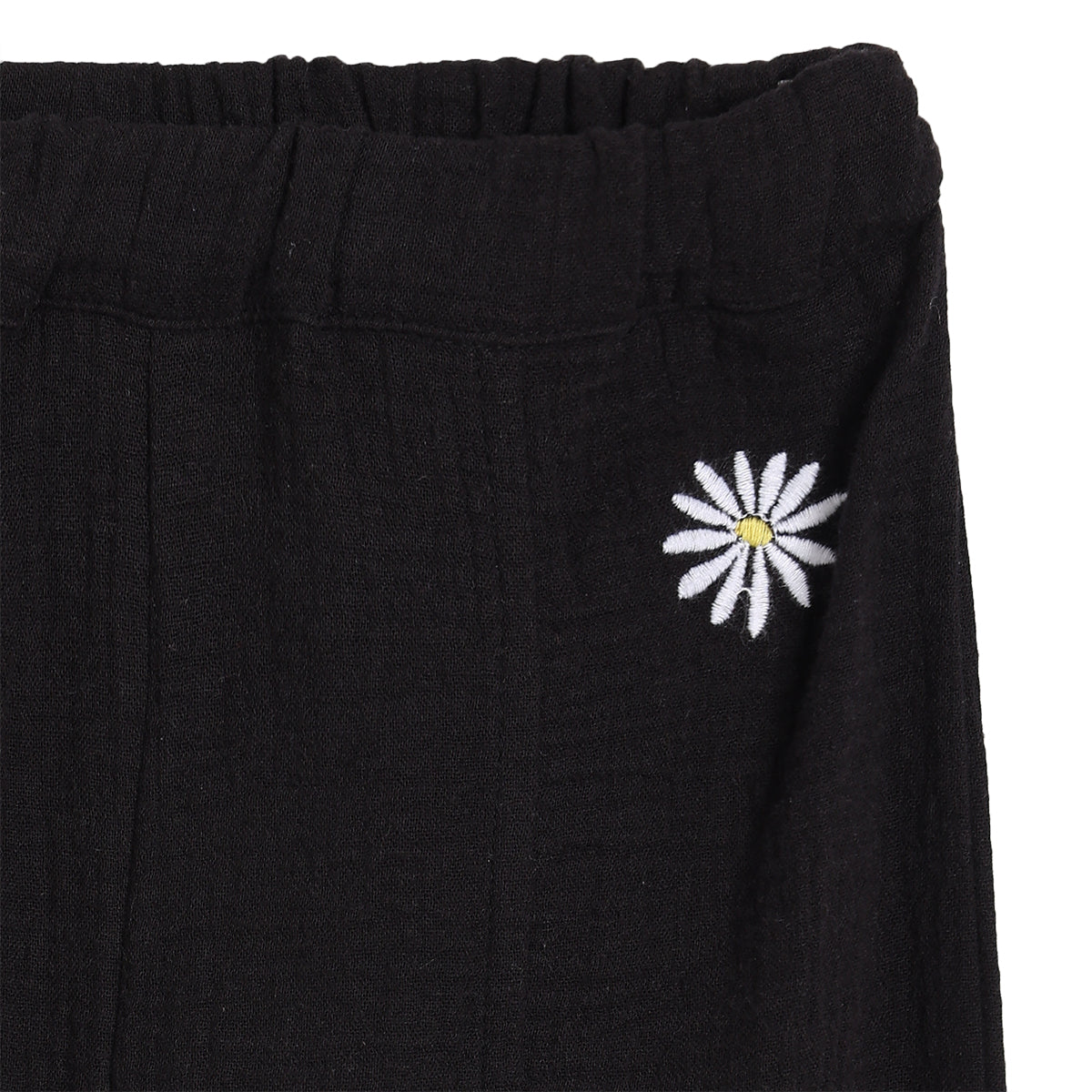 Baby Girls Solid Knit Bottom with Floral Embroidery, Black