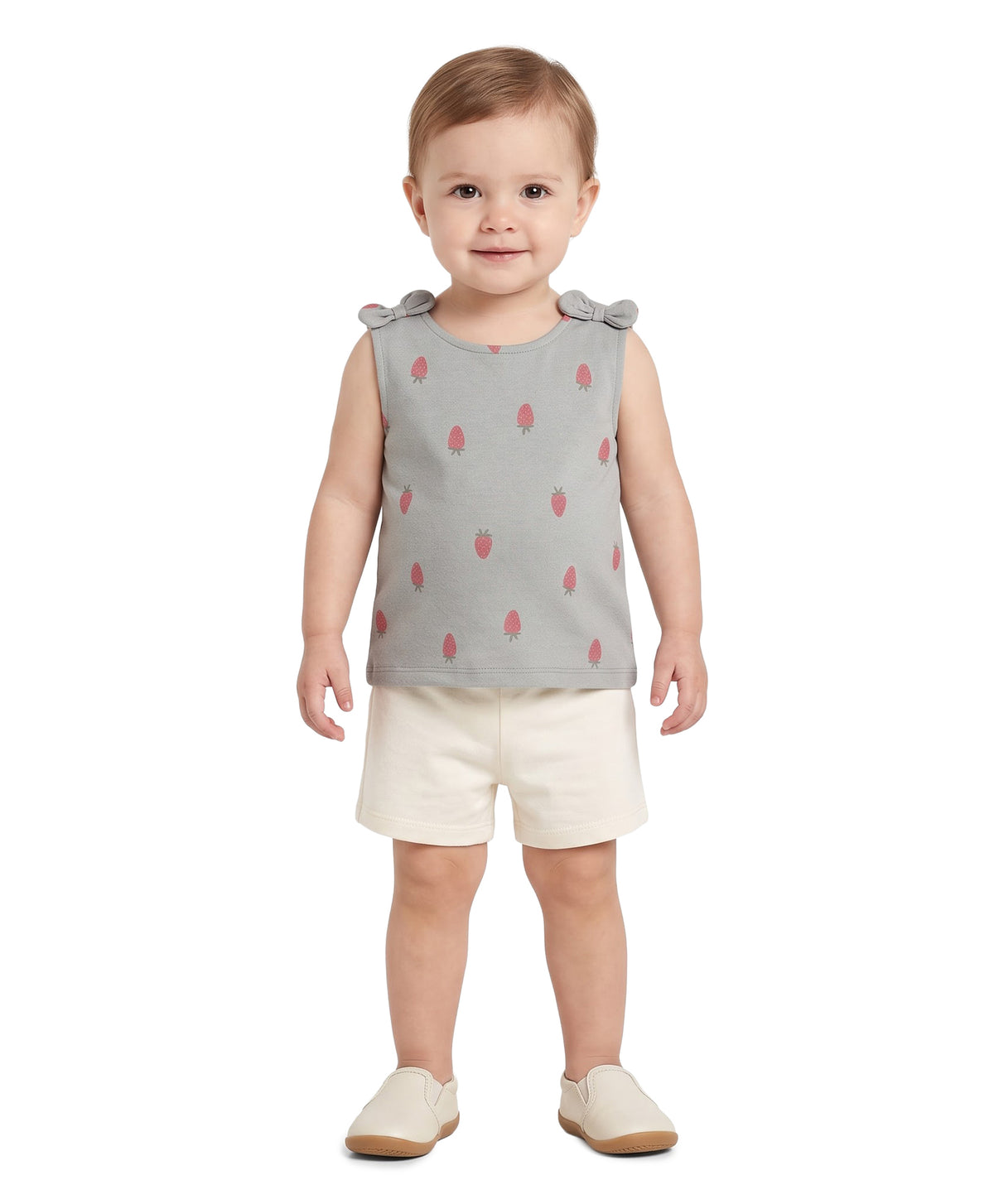 Baby Girls Sage Green Strawberry Print Top Regular Fit Casual Wear