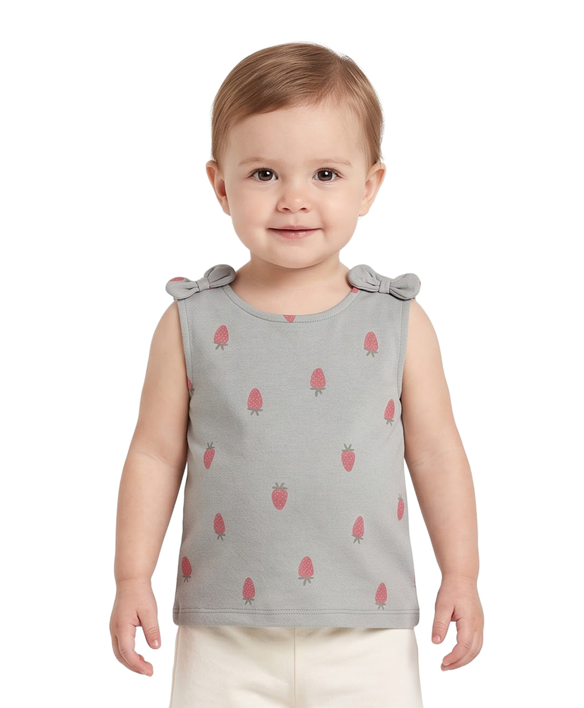 Baby Girls Sage Green Strawberry Print Top Regular Fit Casual Wear