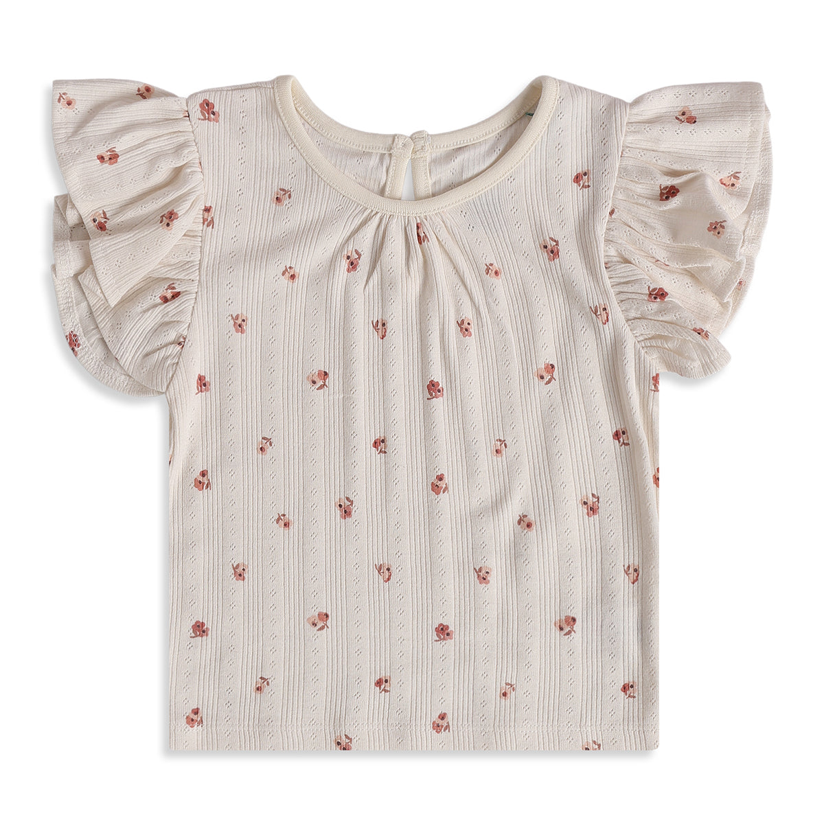 Baby Girls Cream Cotton Floral Print Textured Top Regular Fit Casual Wear