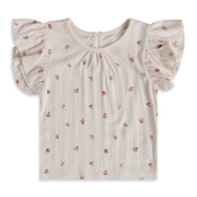 Baby Girls Cream Cotton Floral Print Textured Top Regular Fit Casual Wear