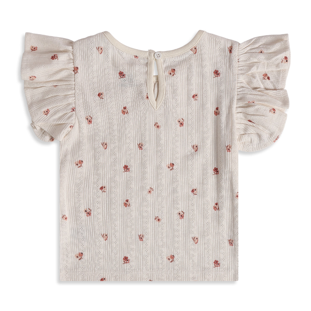 Baby Girls Cream Cotton Floral Print Textured Top Regular Fit Casual Wear