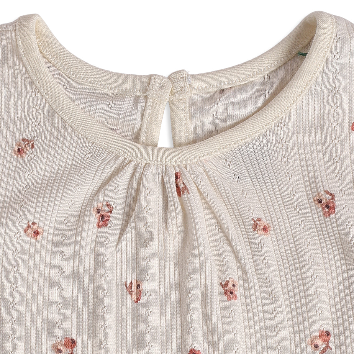 Baby Girls Cream Cotton Floral Print Textured Top Regular Fit Casual Wear