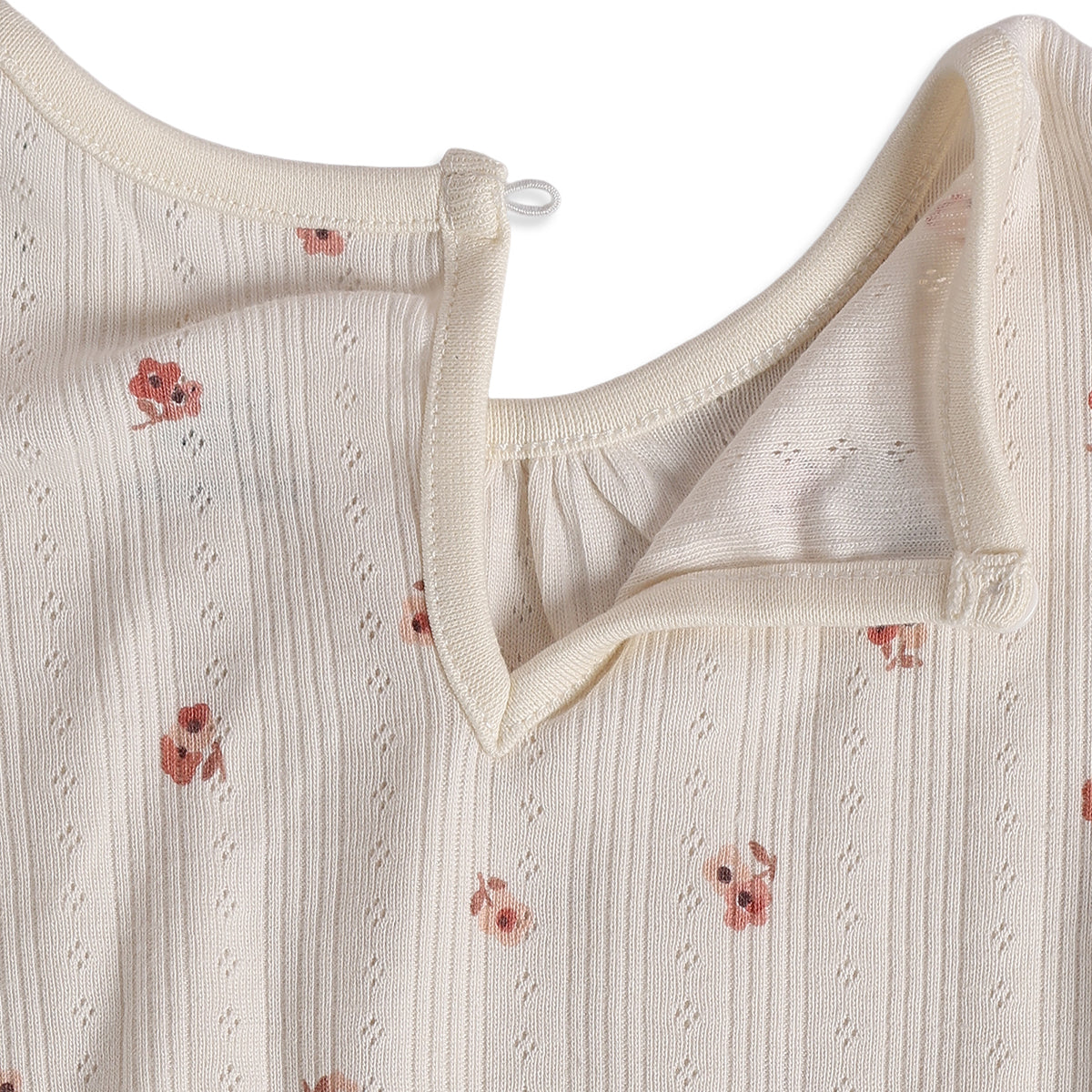Baby Girls Cream Cotton Floral Print Textured Top Regular Fit Casual Wear