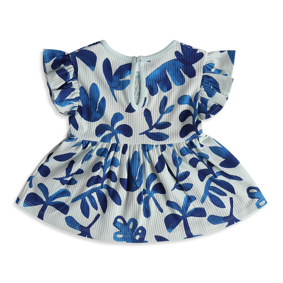 Baby Girls Mint Green Leaf Print Smocked Top for Casual Wear