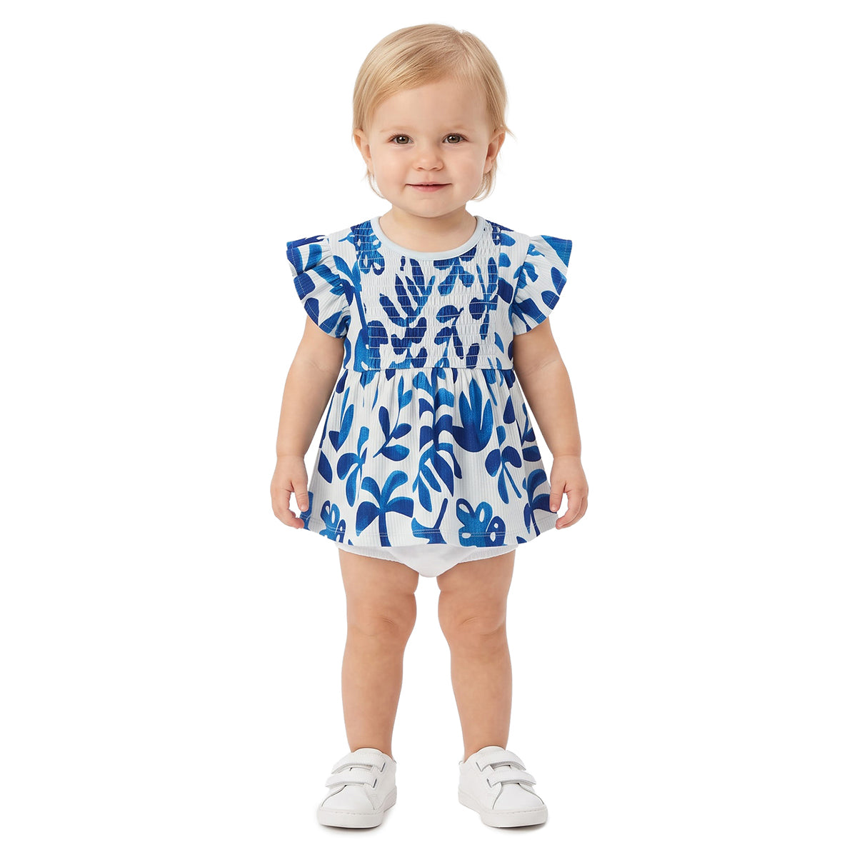 Baby Girls Mint Green Leaf Print Smocked Top for Casual Wear
