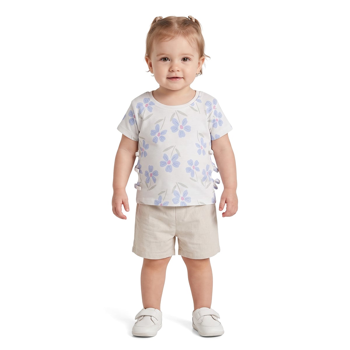 Baby Girls White Cotton Floral Top Regular Fit Casual Wear