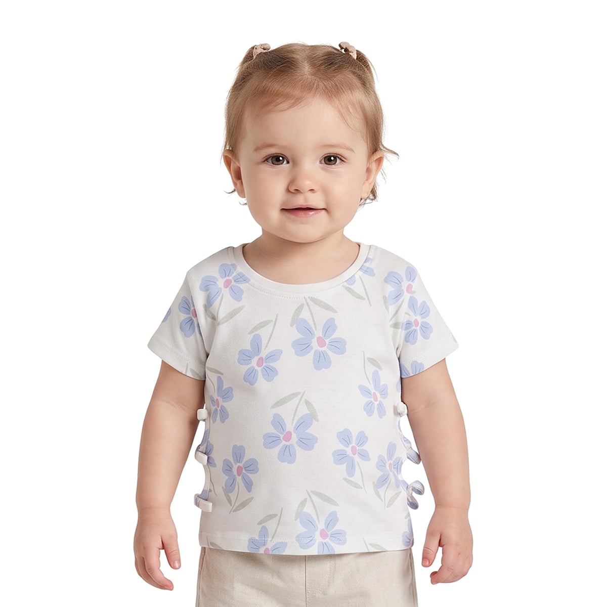Baby Girls White Cotton Floral Top Regular Fit Casual Wear