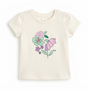 Baby Girls Ivory Cotton Floral Graphic T-Shirt Regular Fit Casual Wear