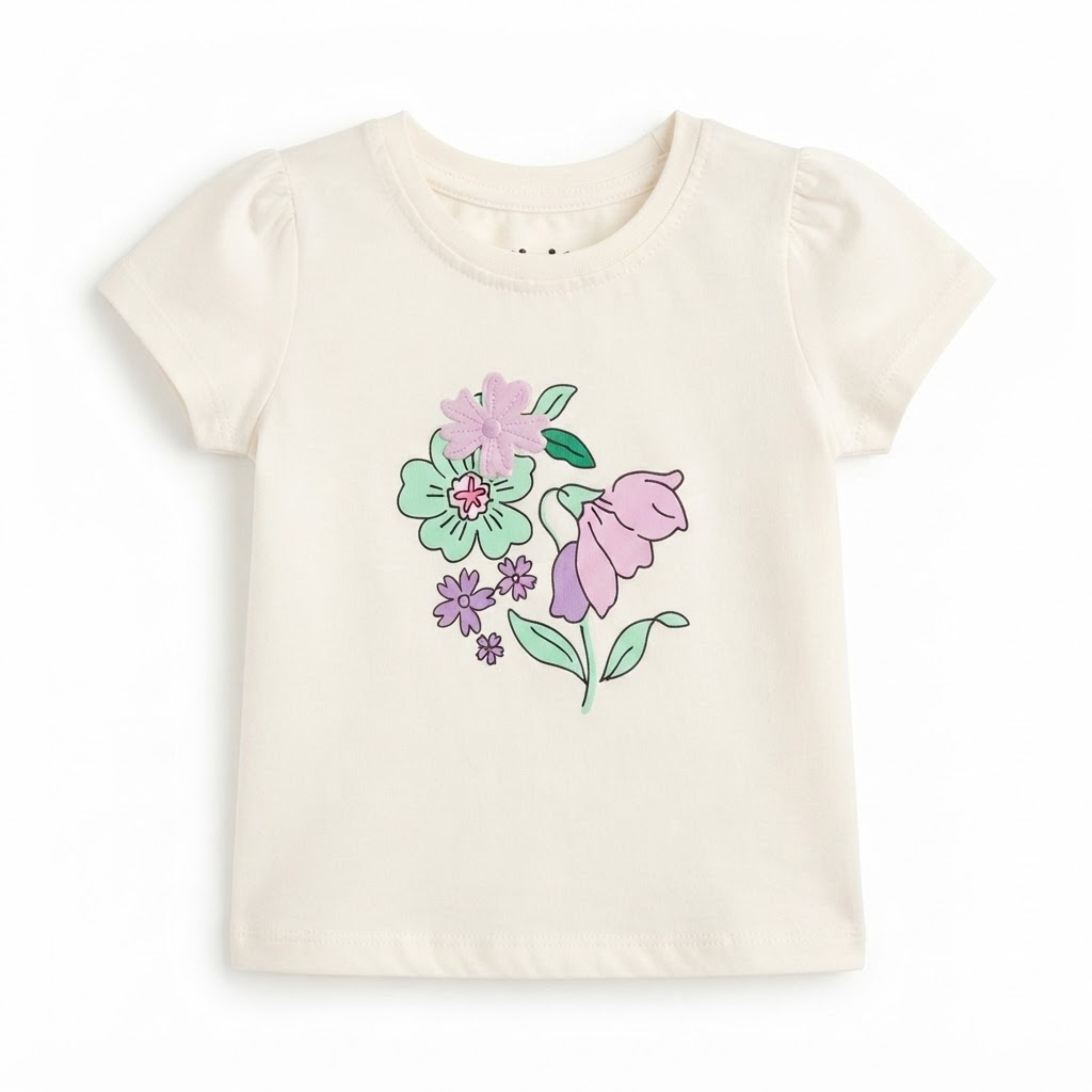 Baby Girls Ivory Cotton Floral Graphic T-Shirt Regular Fit Casual Wear