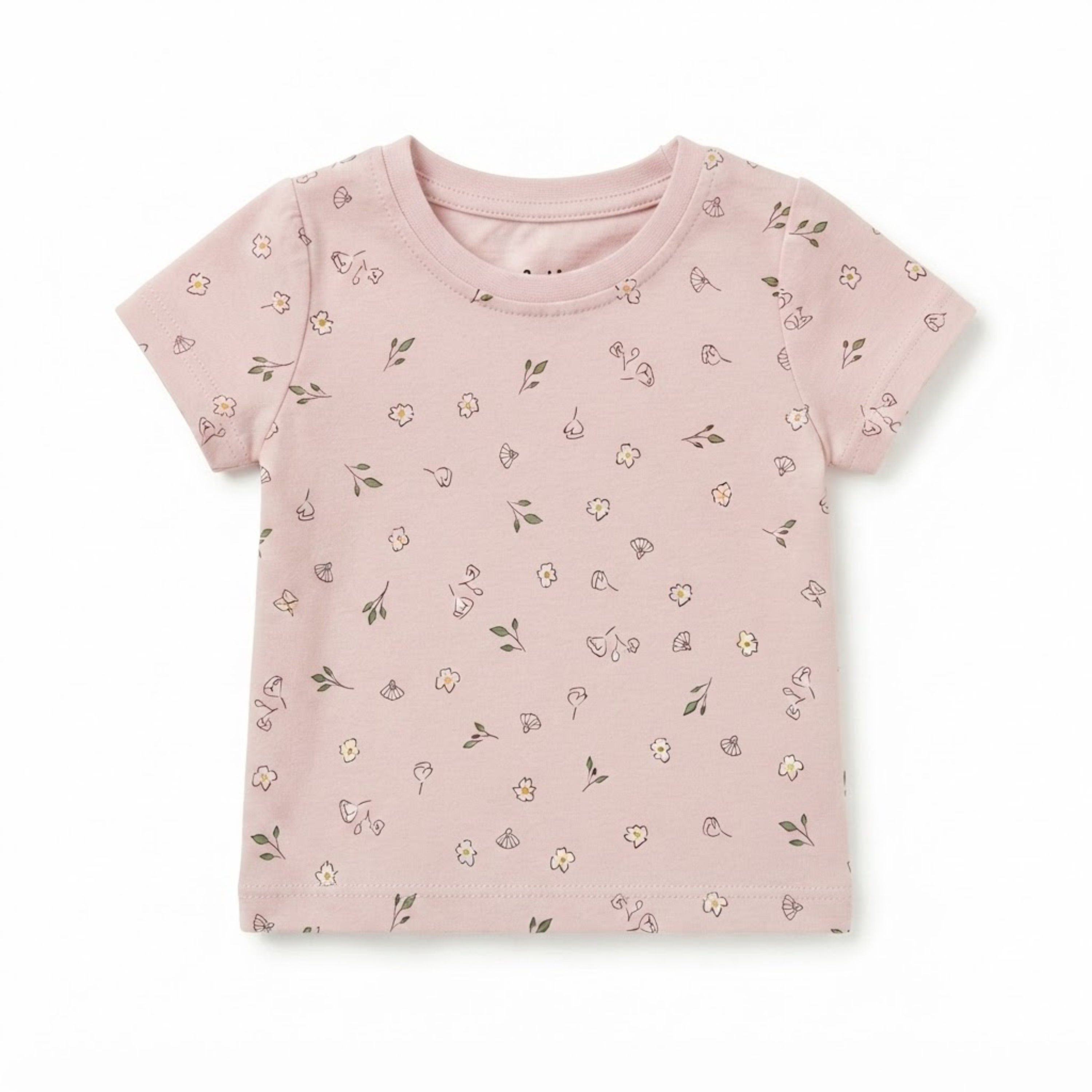 Baby Girls Light Pink Cotton Floral Print T-Shirt Regular Fit Casual Wear