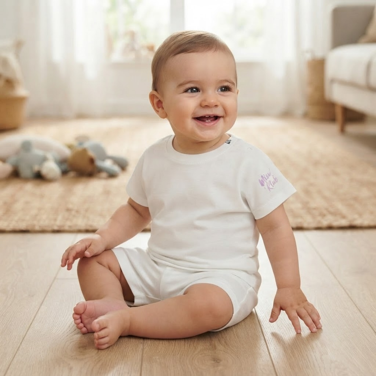 Baby Girls White Cotton Logo T-Shirt Regular Fit Casual Wear